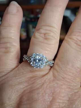 Approx 1 Carat CZ Cluster Engagement Ring in Sterling Silver Size 7